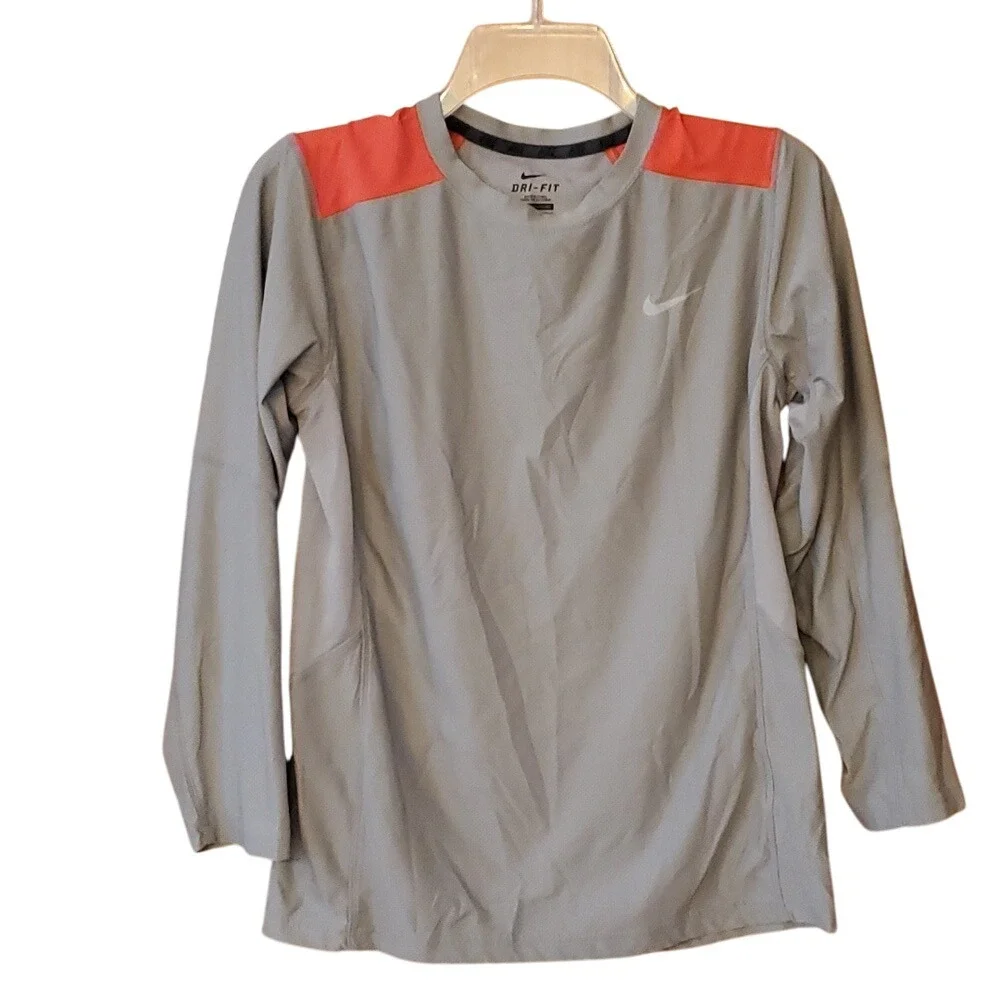 Nike Boys Large Grey and‎ Orange Mesh Performance Long Sleeve Shirt